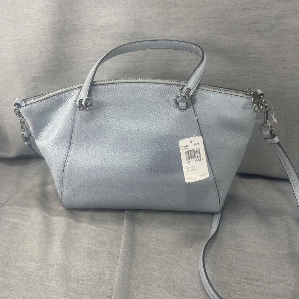 Coach Prairie Satchel Crossbody Pebble Leather Bag Pale Blue  Matching Wallet